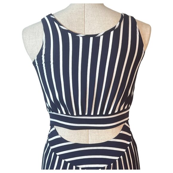 Womens Windsor Navy And White Striped Maxi Dress Size Small Cut Out Back Summer - Picture 6 of 10